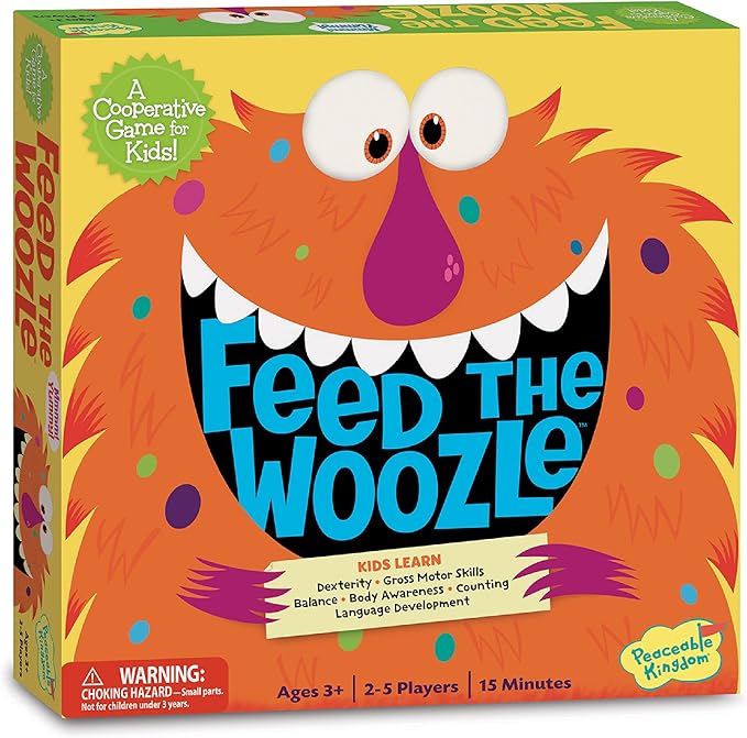 Peaceable Kingdom Feed the Woozle Cooperative Game for 2 to 5 Kids Ages 3+ - Learn Social Skills While Completing Physical Challenges