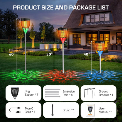 Solar Bug Zapper Outdoor, Mosquito Zapper with Flame & Projector Light Cordless Waterproof, Auto On/Off, Mosquito Trap Solar Powered, 4200V Electric Fly Zapper Killer for Patio Yard Camping Garden