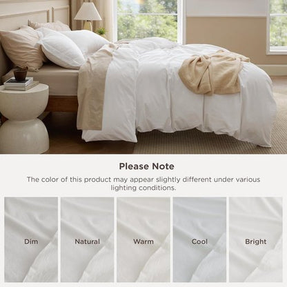 Bedsure 100% Washed Cotton Duvet Cover - Soft Natural White King Size Bedding Set (104"x90")
