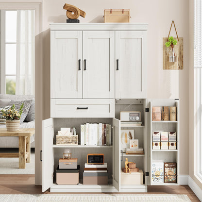 Garvee 70" Tall Kitchen Pantry Storage Cabinet, Modern Kitchen Hutch Cabinet with Doors and Shelves, Freestanding Food Pantry with Large Storage Drawer for Dining Room and Household Organization