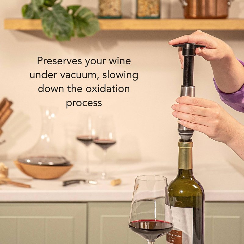 Vacu Vin Wine Saver Stainless Steel Gift Box – Includes 1 Vacuum Pump & 2 Stoppers – Preserve Wine Freshness – Elegant Wine Accessory Set