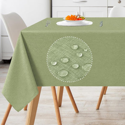 Linen Textured Rectangle Tablecloth, Waterproof & Stain Resistant Fabric Table Cloth, Wrinkle Free Linen Dining Decorative Farmhouse Table Cover for Dining/Buffet/Wedding, 52 x 70 Inch, Sage Green