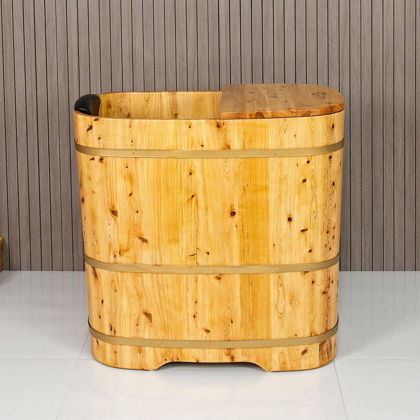 With Lid Japanese Soaking Tub Handcrafted Cedar Freestanding Wooden Bathtub Deep Soaking Tub Small Bathroom Tub Space Saving and Easy to Move STB03901 34” Hot Tub