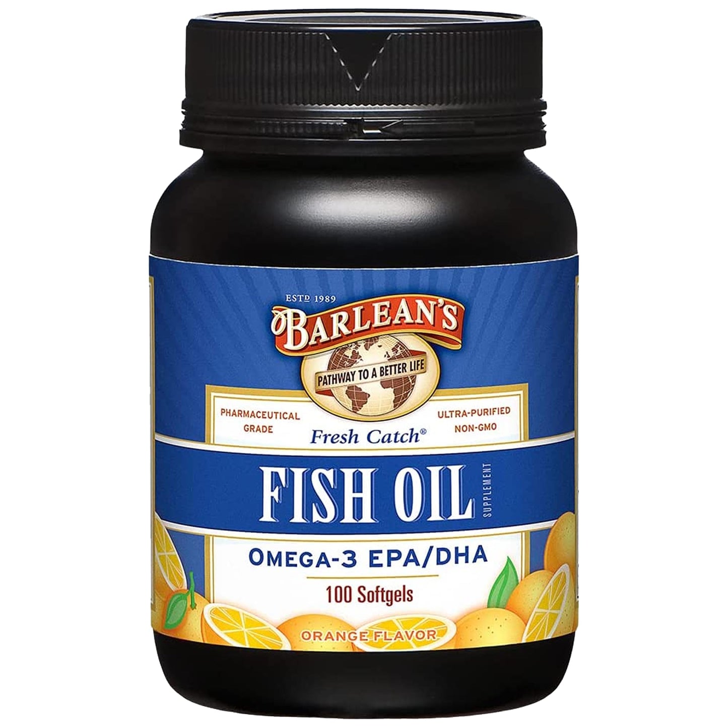 Barlean's Omega 3 Fish Oil Supplements, Supplement Softgels for Men and Women, 600mg EPA and DHA Fatty Acids, Orange Flavored, 100 Count
