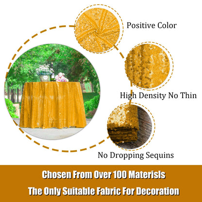 HMQIANG Gold Sequin Tablecloth Round 90" Sparkly Gold Drape Table Cloth Sequin Fabric Table Cover for Wedding Birthday Party Baby Shower