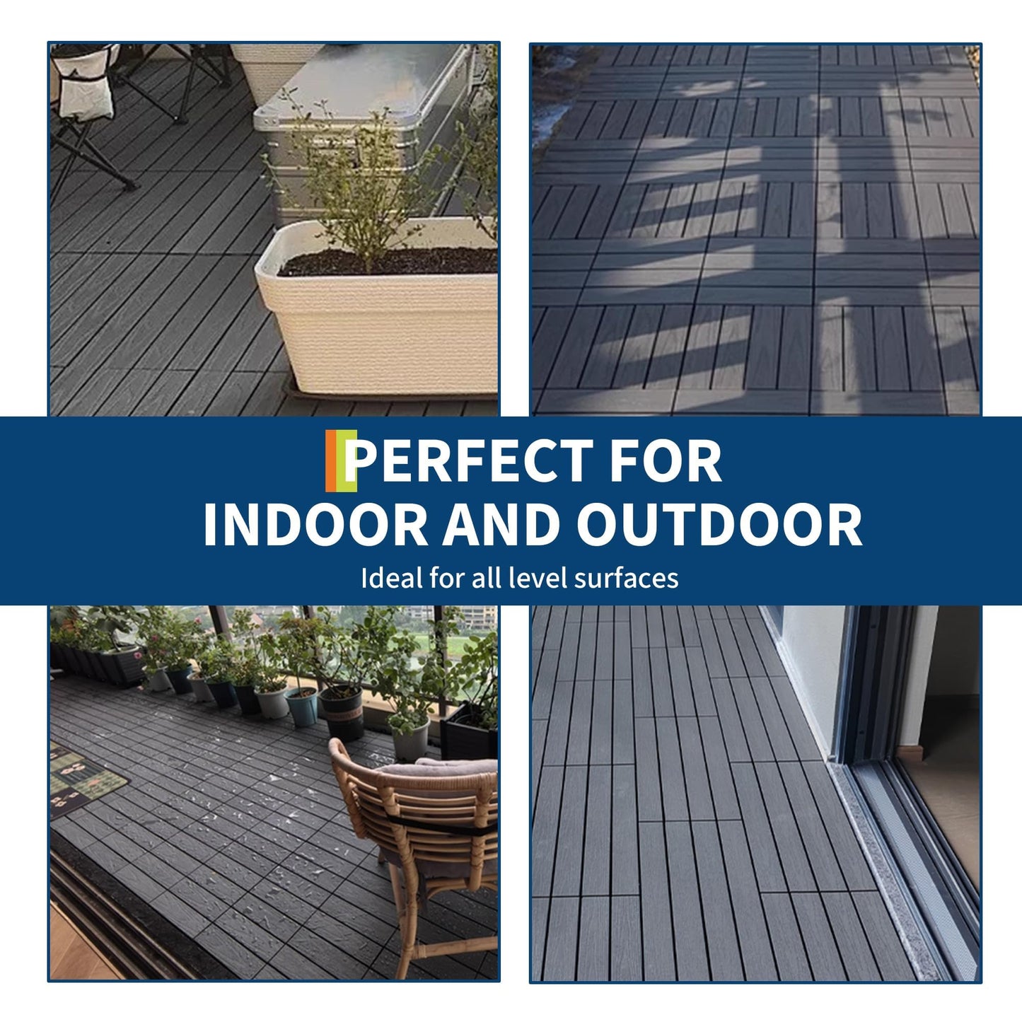 CABIHOME 27pcs 12"X12" Hardwood Interlocking Patio Deck Tiles, Waterproof Composite Wood Patio Flooring Tiles, All-Weather Snap-Together Tiles for Garden Poolside Balcony Porch, Grey