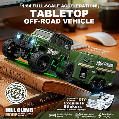 1:64 Scale Mini RC Crawler with Gyro Full Proportional RTR 2.4Ghz Remote Control Truck with RGB Lights (E88-Blue)
