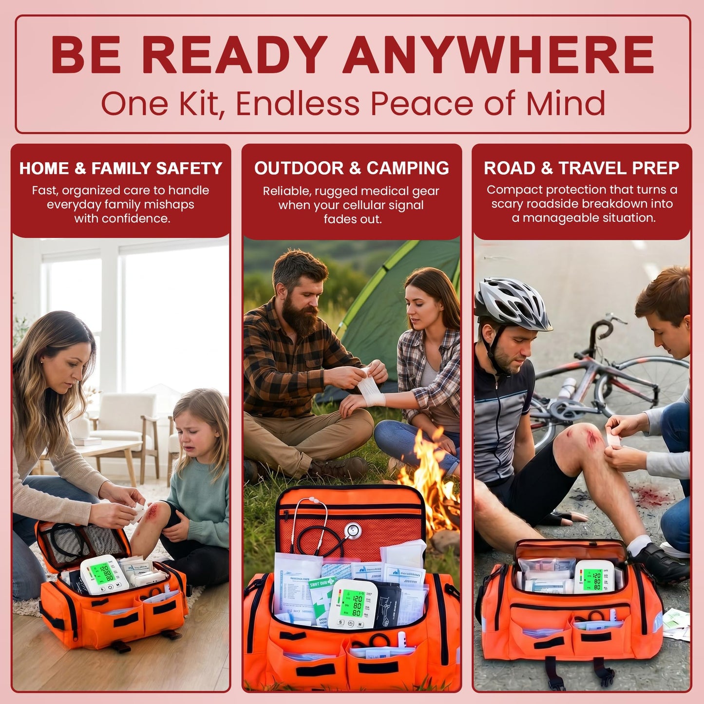 EMT 1st 362 Pcs Emergency Responder First Aid Kit with Digital BP Cuff & First Aid Guide Book - Emergency Bag with 40 Unique Items -Large First Aid Kit for Car, Travel, Home, Hiking, Camping & Outdoor