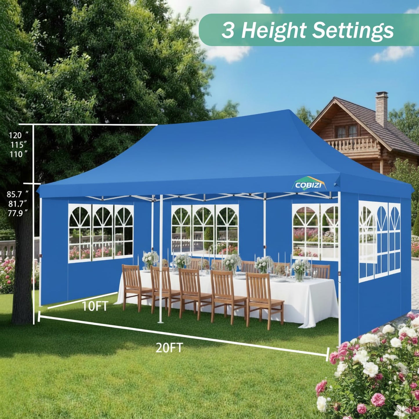 COBIZI 10x20 Pop Up Canopy with 6 Sidewalls, Conical Party Tent 10x20 with 3 Adjustable Height Waterproof, UV-Resistant with Carry Bag, Sandbag, Stake, Ropes for Parties, Commercial (Frame Upgraded)