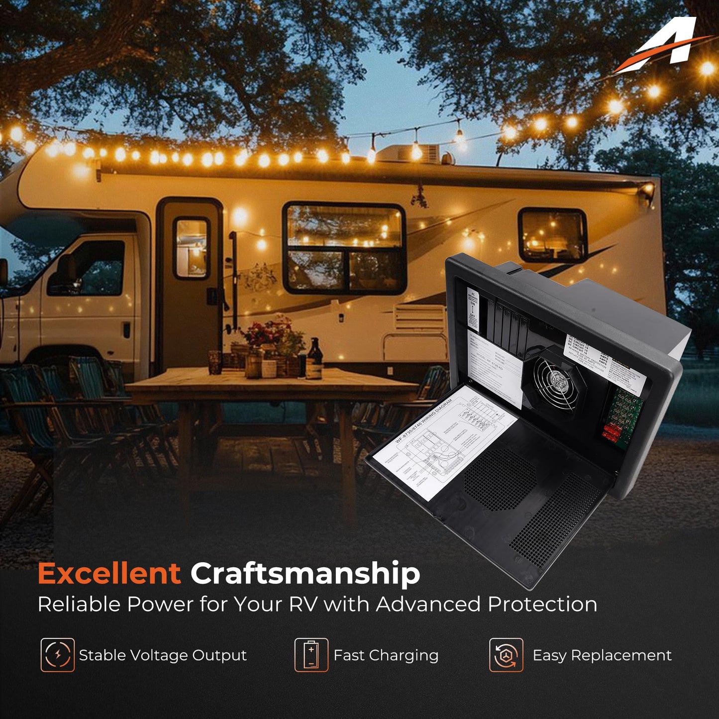 A-Outsanding WF-8735-AD RV Converter Charger 30 Amp Power Center Support Auto Detect,35 Amp DC Output Compatible with RV Camper Caravans Travel Trailer Replace# WF-8735-P