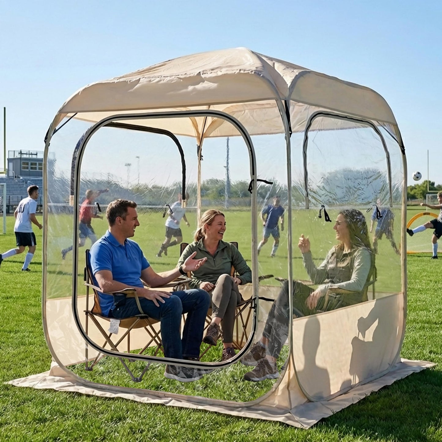 DIAMONDFORGE Pop Up Sports Tent 5x5 FT, Portable Waterproof Clear Tent with Removable Top Cover for 2-3 Person, Instant Setup, Spacious BubbleTent for Outside, Patio and Outdoor Activities, Beige