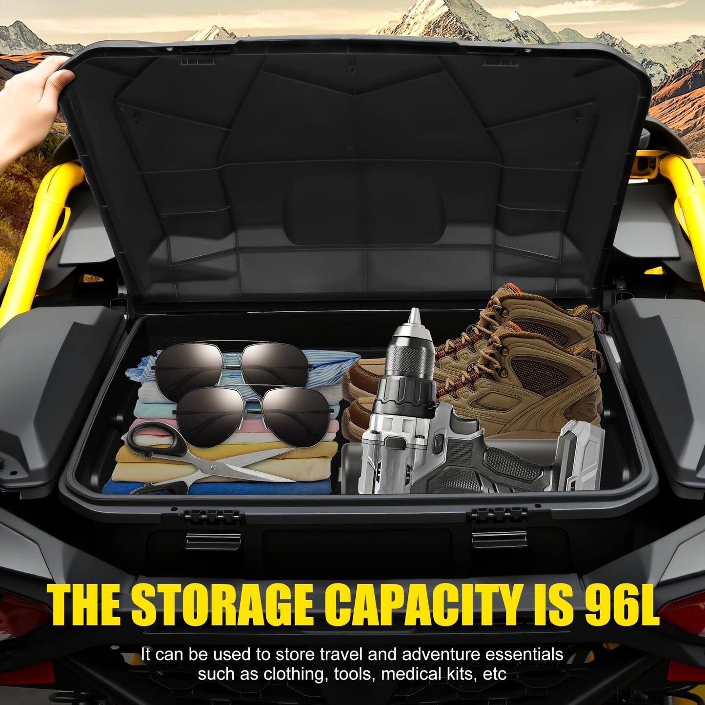 XATVXUTV 96L UTV Cargo Storage Box for Can-Am Maverick R, Large Poly Waterproof Rear Bed Storage Bin Tool Box for for Can Am Maverick R MAX X RS 2024+ Accessories, Replace #715007182
