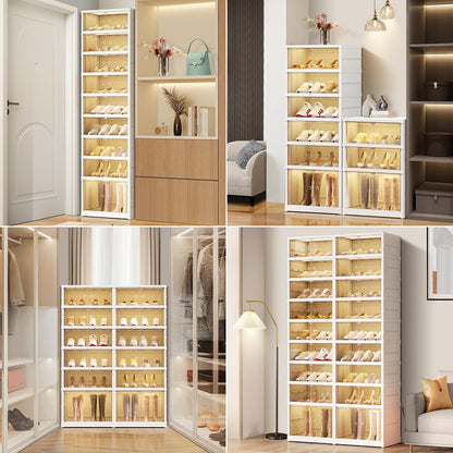 EHAMILY Foldable 9-Tier Shoe Rack Organizer for 18-36 Pairs - Collapsible Clear Plastic Shelf for Closet, Entrance or Front Door - Tall Stackable Folding Shoes Storage Boxes cabinet