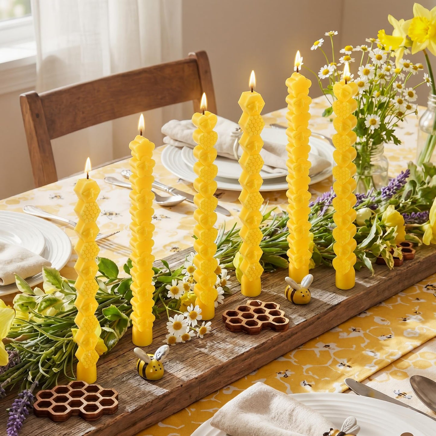 Nuanchu Bee Decorative Taper Candle Set Farmhouse Dripless Candlesticks 10 Inch Orange Spiral Taper Candles for Weddings Dinner Party Holiday Fall Harvest Fireplace Decor