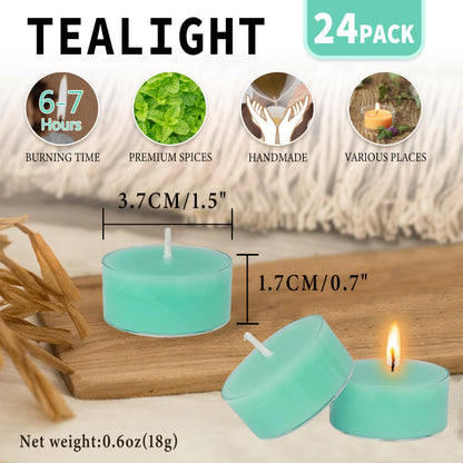 Mint Green Tea Lights Set of 24, Mint Scented Tealight Candles, Handmade Tea Candles, Long Burning Tealights for Romantic Wedding Home Decor Gift