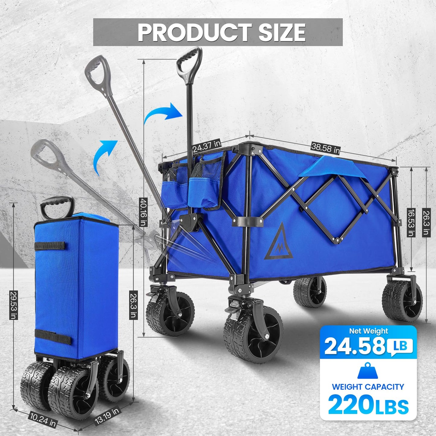 Wagon Cart Shopping Cart Large Capacity Collapsible Wagon with Wheels On Beach Garden Outdoor Utility Carts for Grocery All Terrain Portable Wagons Carts for Groceries Sand Camping Sports Blue