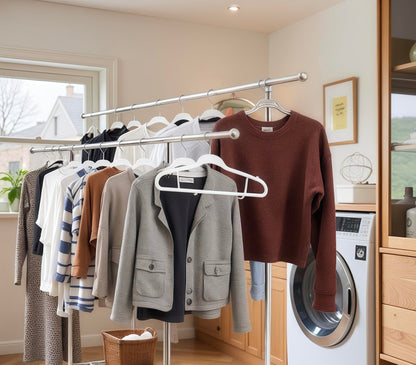 Roeveca Stainless Steel Clothes Rack, 3-Rod Garment Rack for Hanging Clothes with 4 Wheels Load 600 LBS