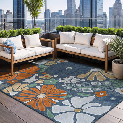 Beverly Rug Outdoor Rug 10x14 Large Modern Floral Tropical Area Rugs for Outdoor and Indoor Patio Easy to Clean Non Shedding Living Room Porch Garden Washable Outside Carpet (10 x 14 Midnight)