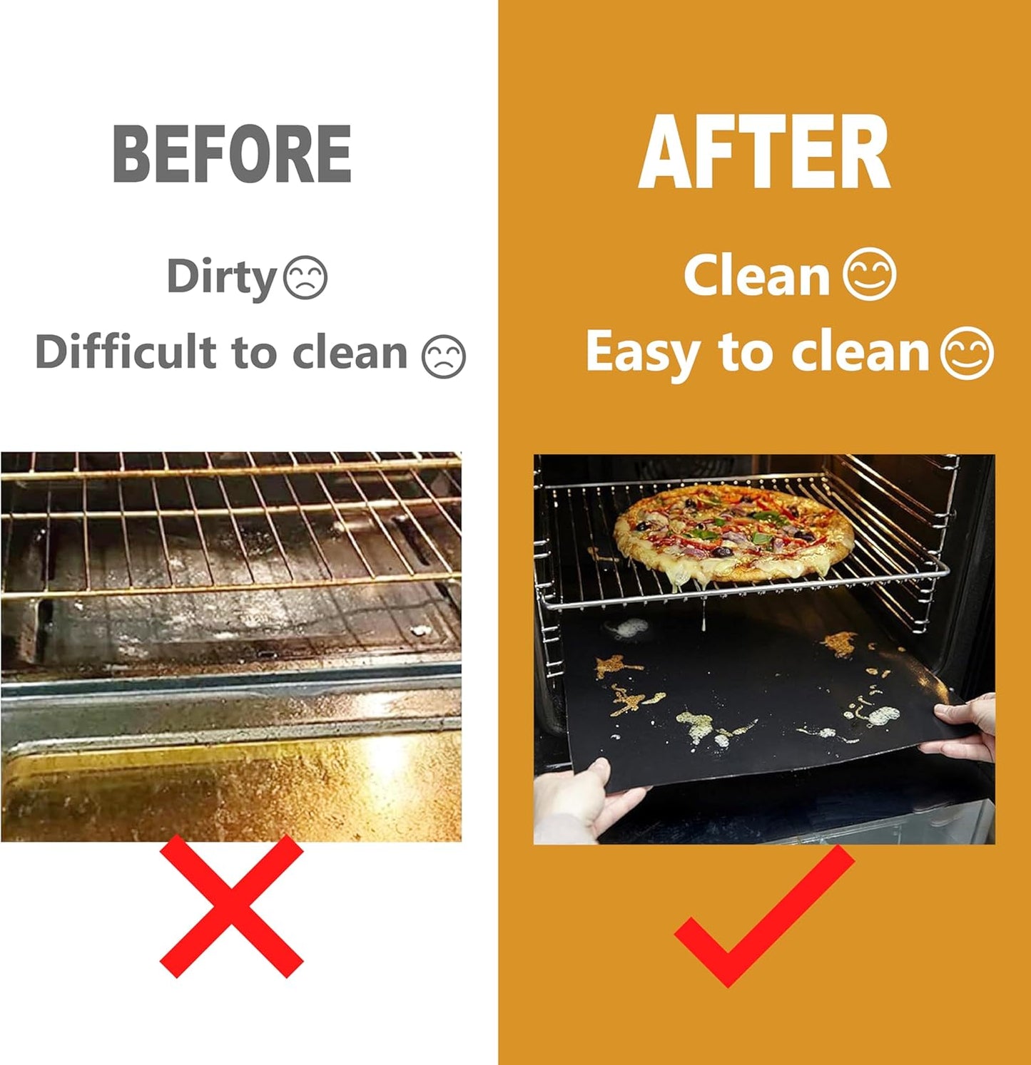 Skiennix Non-Stick Oven Liners - Heavy Duty Teflon Baking Mats for Electric & Gas Ovens | Large Size