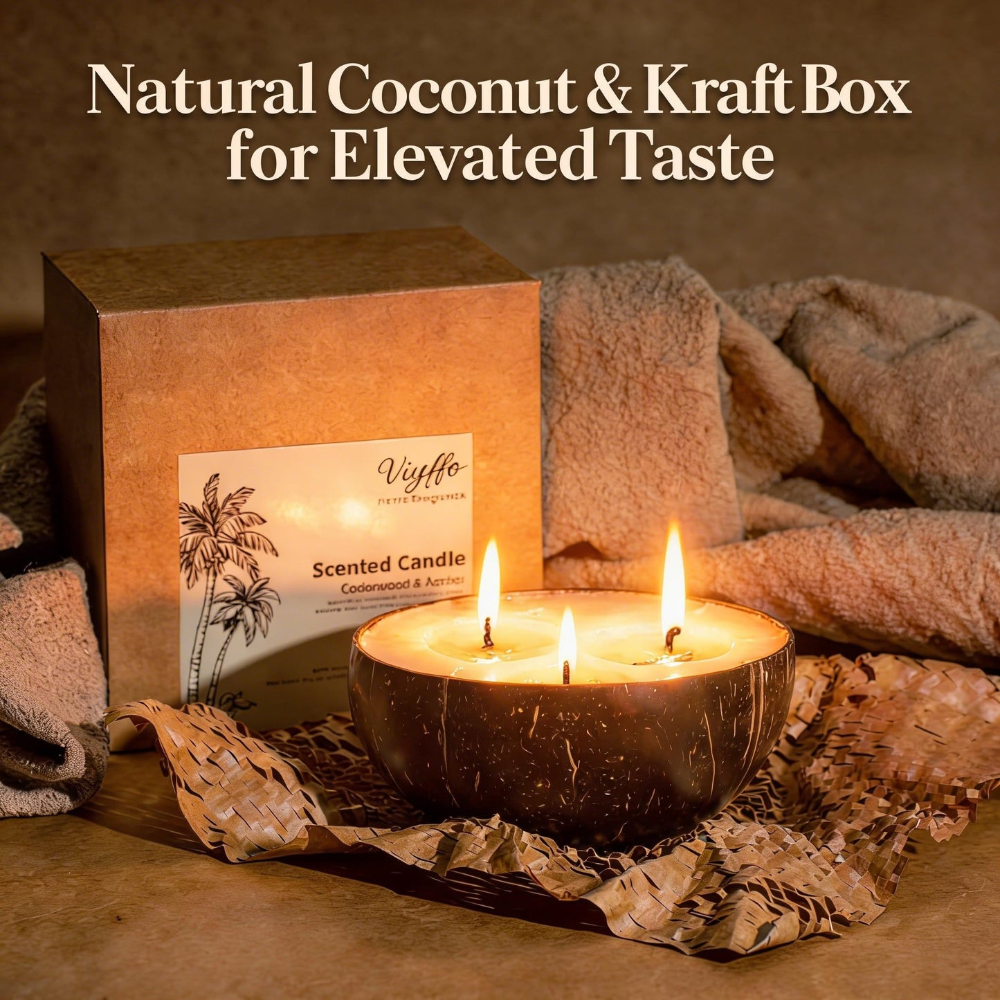 Viyffo Large 18oz Scented Candle - Tropical Orchard, 3 Wick Soy Candle in Natural Coconut Shell Jar, Summer Home Fragrance Candle for Bedroom, Bathroom, Living Room, Rustic Tropical Decor Gift