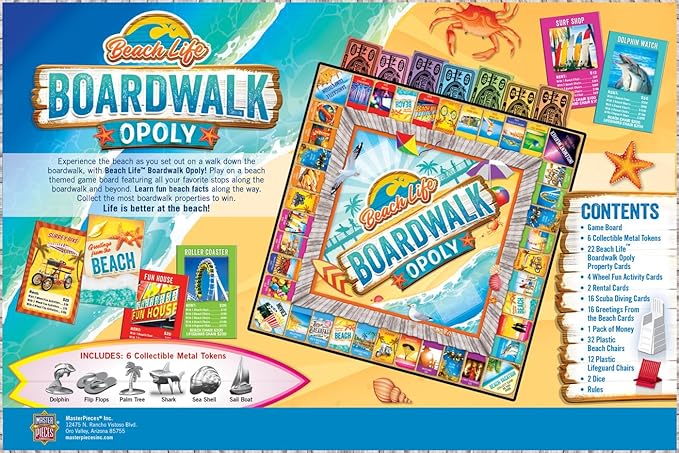 Beach Life Boardwalk Opoly - Premium Quality Educational and Fun Activity for Kids and Families - Great Gift Idea for Holidays Birthdays and Everyday Playtime – Classic Style Board Game