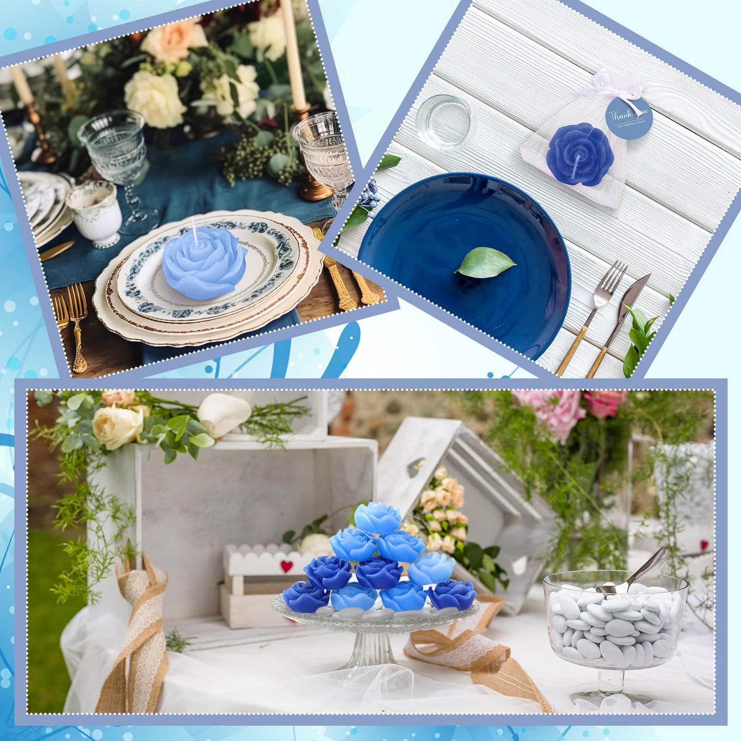 Treela 50 Set Flower Candles Wedding Favor for Guests Mini Blue Rose Shaped Tealight Candles for Return Gift Wedding Birthday Bridal Shower Housewarming Party
