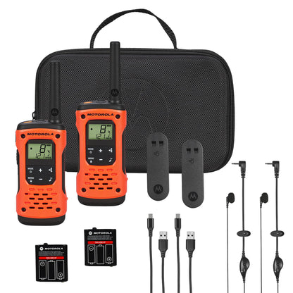 Motorola Solutions, Portable FRS, T605_H2O, Talkabout, Two Way Radios Waterproof Walkie Talkie Emergency Preparedness, Rechargeable, 22 Channel, 35 Mile, Orange W/Black, 2 Pack