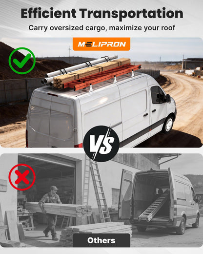 MELIPRON Van Roof Rack with Side Rails Fit for Mercedes-Benz Sprinter 2007-2025 144" WB High Roof - 800 LBS Alloy Steel Cargo Ladder Rack with Aluminum Tracks and Rubber Seal