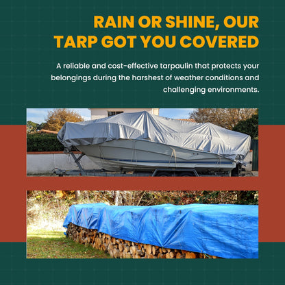 Large Waterproof Tarp - Heavy Duty 20 Mil Thick Poly Tarpaulin Ideal for Canopy Tents, Boats, RV or Pool Covers - Multipurpose Protective Tarps with Grommets for Indoor and Outdoor Use | 24' x 36'