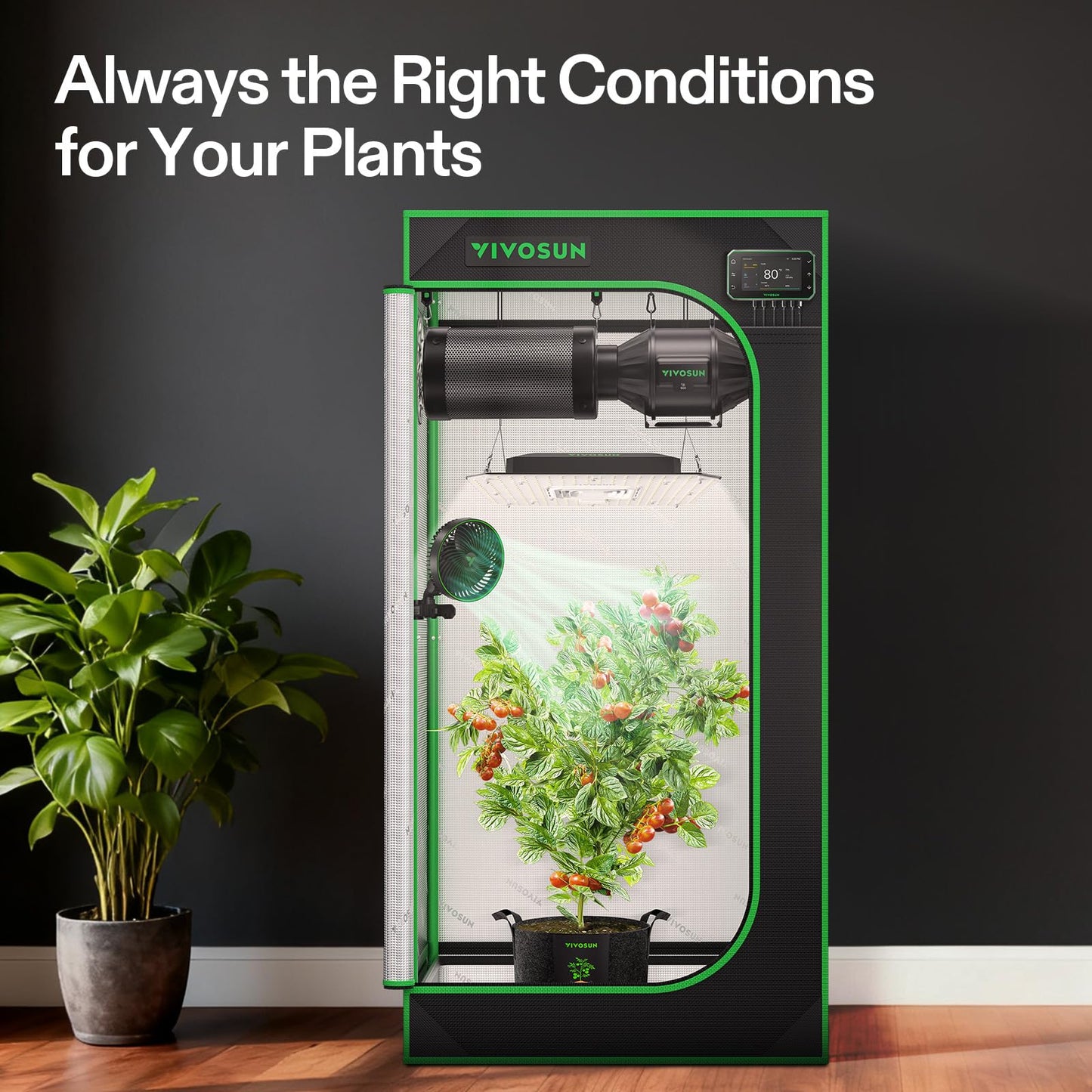 VIVOSUN Smart Pro Grow Tent Kit, 2 × 2ft 1-Plant Kit, WiFi-Integrated Automatic Control with GrowHub E42A+, 2-in-1 Tunable Spectrum LED Grow Light, 360° Ventilation & Circulation Control System