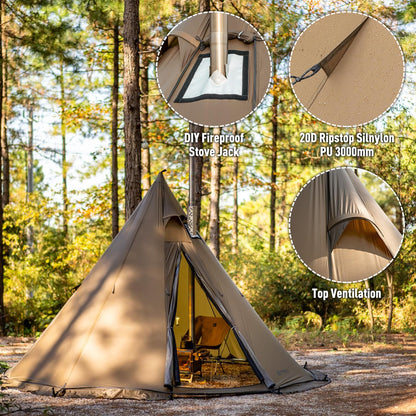 POMOLY Tipi Tent Camping Hot Tent, Circle 2 Portable Pyramid Wood Stove Tents for 2 Person Hiking, Hunting, Backpacking (Circular Braces)