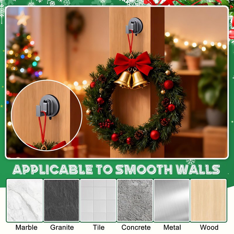 2PCS Suction Cup Hooks, Suction Cup Hooks for Shower, No Drill SuctionCup Hook for Bathroom Hanging Towels Holder, Hook for Christmas Wreath Decor Thanksgiving, Reusable Strong & Reliable