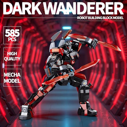 Black Wanderer Mech Building Set 585 Pieces Dark Robot Action Figure with 2 Weapon Modes Ronin Destroyer Model Kit Anime Gift for Adults Teens