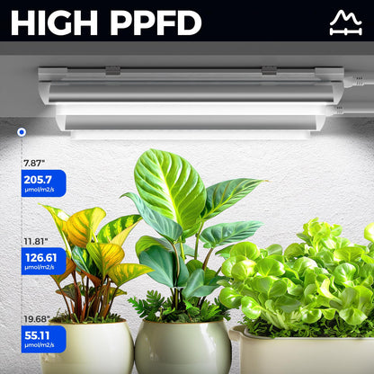 Barrina T8 Grow Light Strip, 5000K Full Spectrum, V-Shape with Reflector, 1FT, 60W, Linkable, White, Model QC12, 4