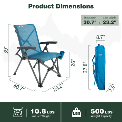 SUNNYFEEL Folding Camping Chair Heavy Duty Ergonomic Chairs Support 500lbs with Adjustable Breathable High Back Support and Cup Holder, Aluminum Frame for Fishing, Camp, Beach, Lawn, RV, Patio