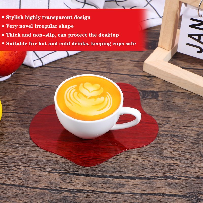 Acrylic Desk Coaster Decorative Plates, Cloud Cup Acrylic Coaster Heat-Resistant Drink Coasters Scratch-Proof Cup Protector Decorative Plates for Tabletop Coffee Table Home Office (Clear Red)
