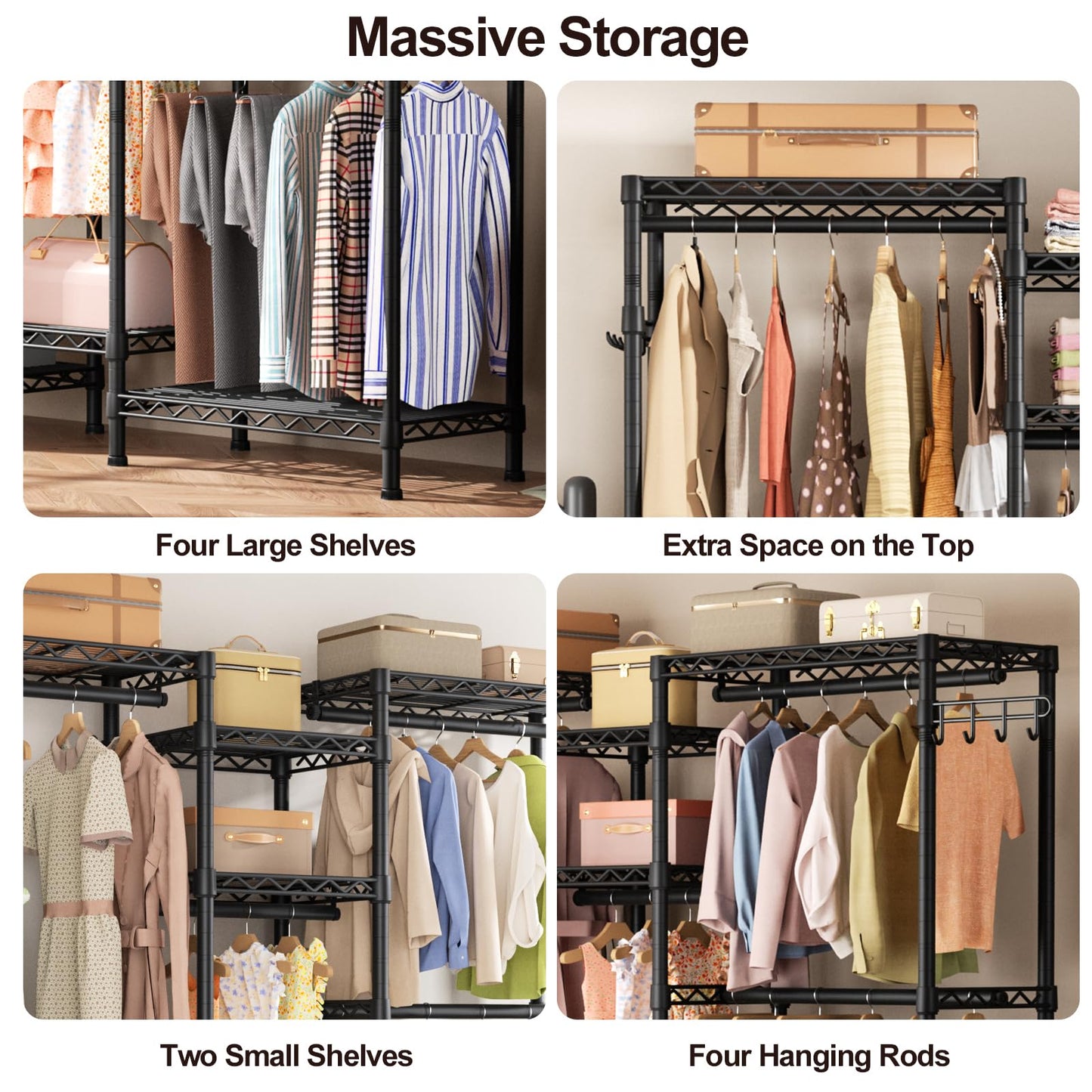 Golpart Heavy Duty Garment Rack Clothes Rack,Large Metal Closet Organizer System Storage Wardrobe,Freestanding Clothing Rack Black 15.75" D x 77.5" W x 77" H