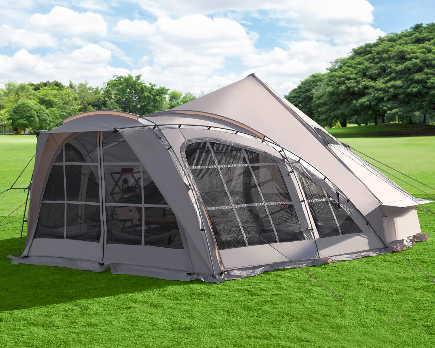 DanCoom Bell Tent, 8/10/12 Person Waterproof Large Family Tents with Sturdy Center & Vestibule, Mesh Window,Waterproof,Spacious Space for All 4 Season Camping Yurt Tent.