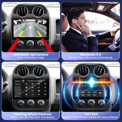 8 Core 4+64G Android 14 Car Stereo Radio for Jeep Compass Patriot 2010-2016, 10" IPS HD Touch Screen Radio with Wireless CarPlay&Android Auto/Bluetooth/WiFi/GPS/AHD Backup Camera/SWC/FM/USB