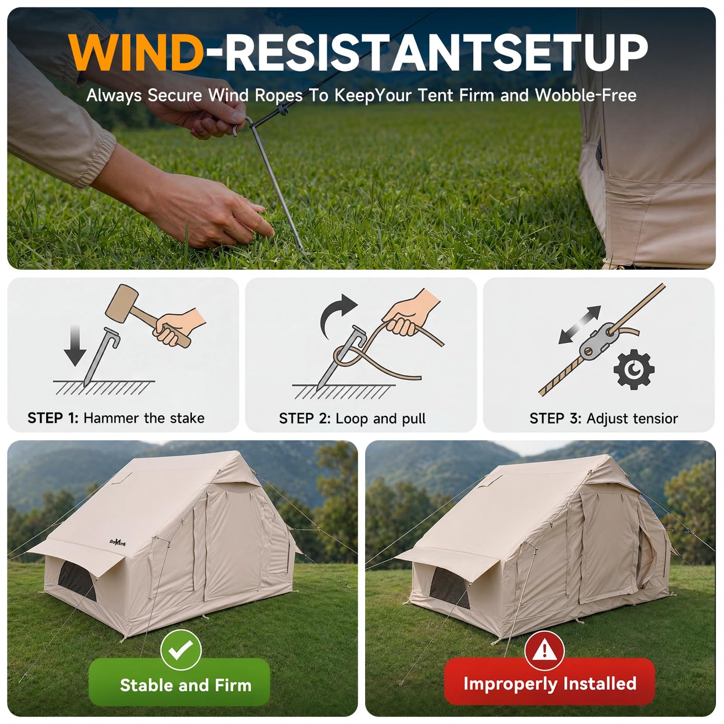 Inflatable Tent with Skylight, 4-6 Person Portable Blow Up Tent, Hot Tent with Stove Jack, Inflatable House for Camping, Quick Setup Air Tent for Family Outdoor, Hiking, Glamping, Waterproof with Pump