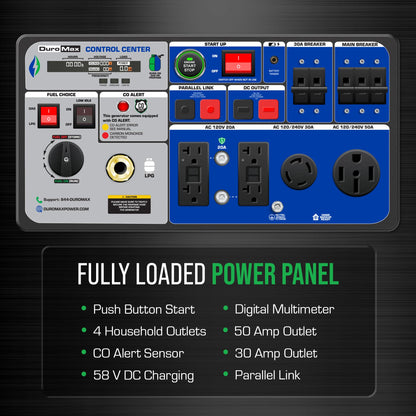 DuroMax XP11000iH 11,000-Watt Dual Fuel Portable Digital Inverter Generator - Gas & Propane, Remote Electric Start, Transfer Switch Ready, RV & Emergency Ready