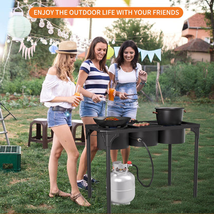 ADREAK High Pressure Propane Burner, 3 Burner Camping Stove with Detachable Legs, 225,000 BTU Propane Gas Stove Burner with 0-20 PSI Regulator for Camping, Tailgating, Backyard, Outdoor Cooking