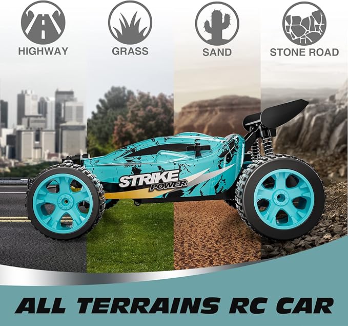 Tecnock RC Cars Remote Control Car for Kids 1:18 Scale 20 KM/H 2WD Offroad Buggy 2.4GHz RC Racing Car with USB-C Easy Charging &amp 50 Mins Playtime Toys Gifts for Boys &amp Girls