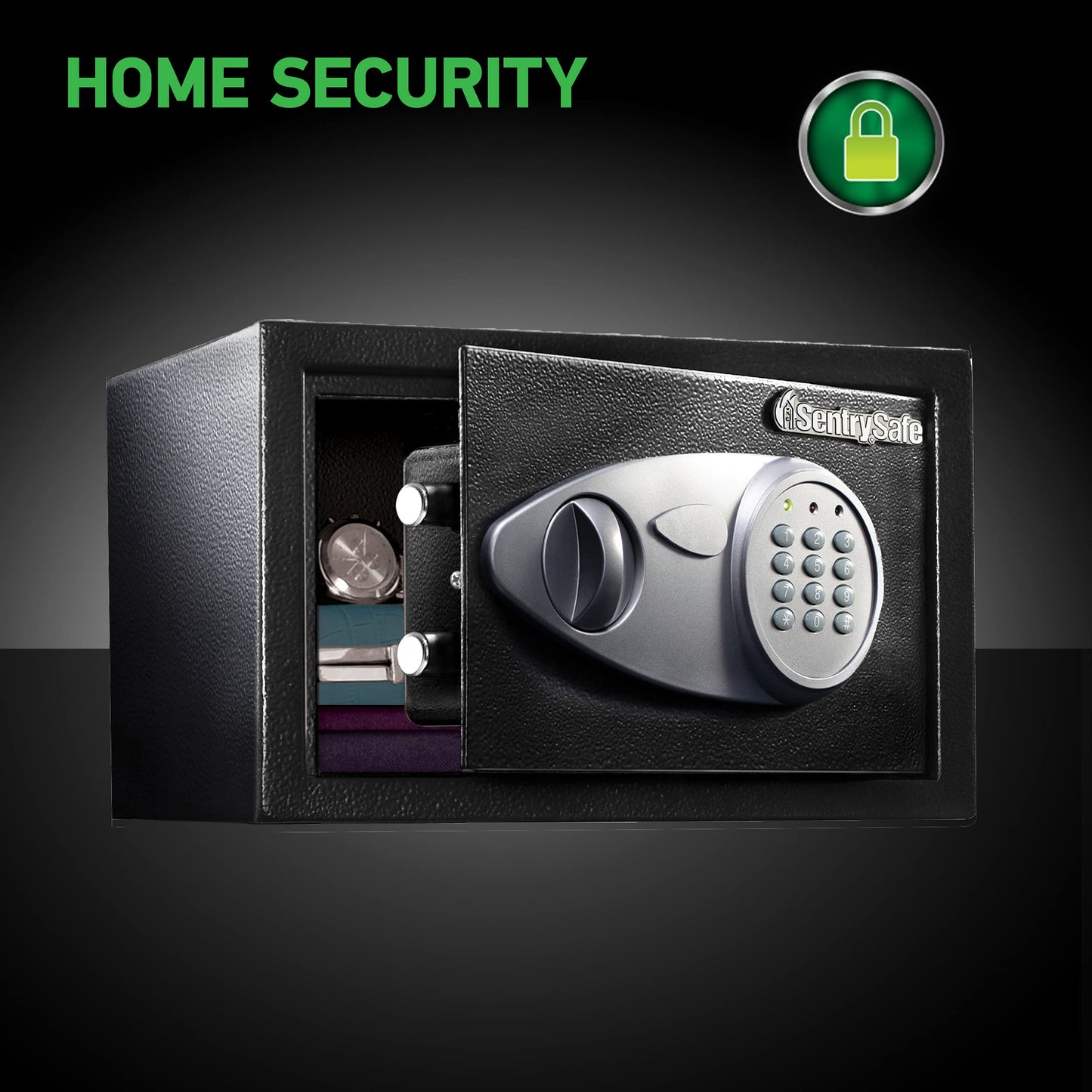 SentrySafe Safe with Digital Keypad Lock, Steel Safe with Interior Lining and Bolt Down Kit for Money, Jewelry, Electronics, 0.58 Cubic Feet, 8.7 x 13.8 x 9.7 Inches, X055