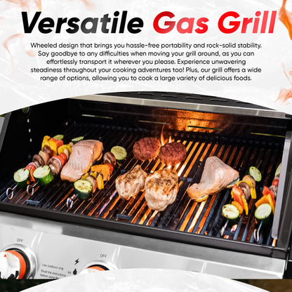 GasOne GP-1030S One 3 Burner Stainless Steel– Outdoor Cabinet Style with Wheels-High-Temperature & Cuisinart CGS-W13 Wooden Handle Tool Set, Black, Deluxe Pizza Grilling Pack (13-Piece)