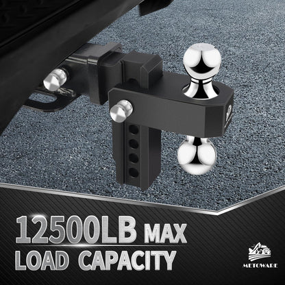METOWARE Adjustable Trailer Hitch - Aluminum Drop Hitch Fits 2-Inch Receiver - Heavy Duty Trailer Hitch with 6-Inch Drop/Rise for Truck (12,500 LBS GTW), Double Stainless Steel Hitch Lock(Black)