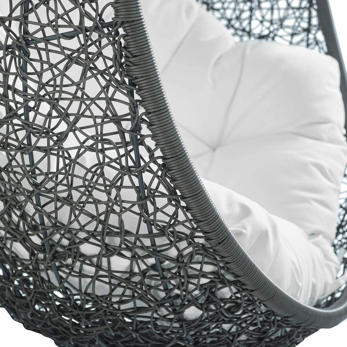 Modway Hide Wicker Rattan Outdoor Patio Porch Lounge Egg Swing Chair Set with Stand in Gray White