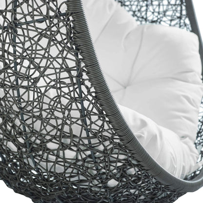 Modway Hide Wicker Rattan Outdoor Patio Porch Lounge Egg Swing Chair Set with Stand in Gray White