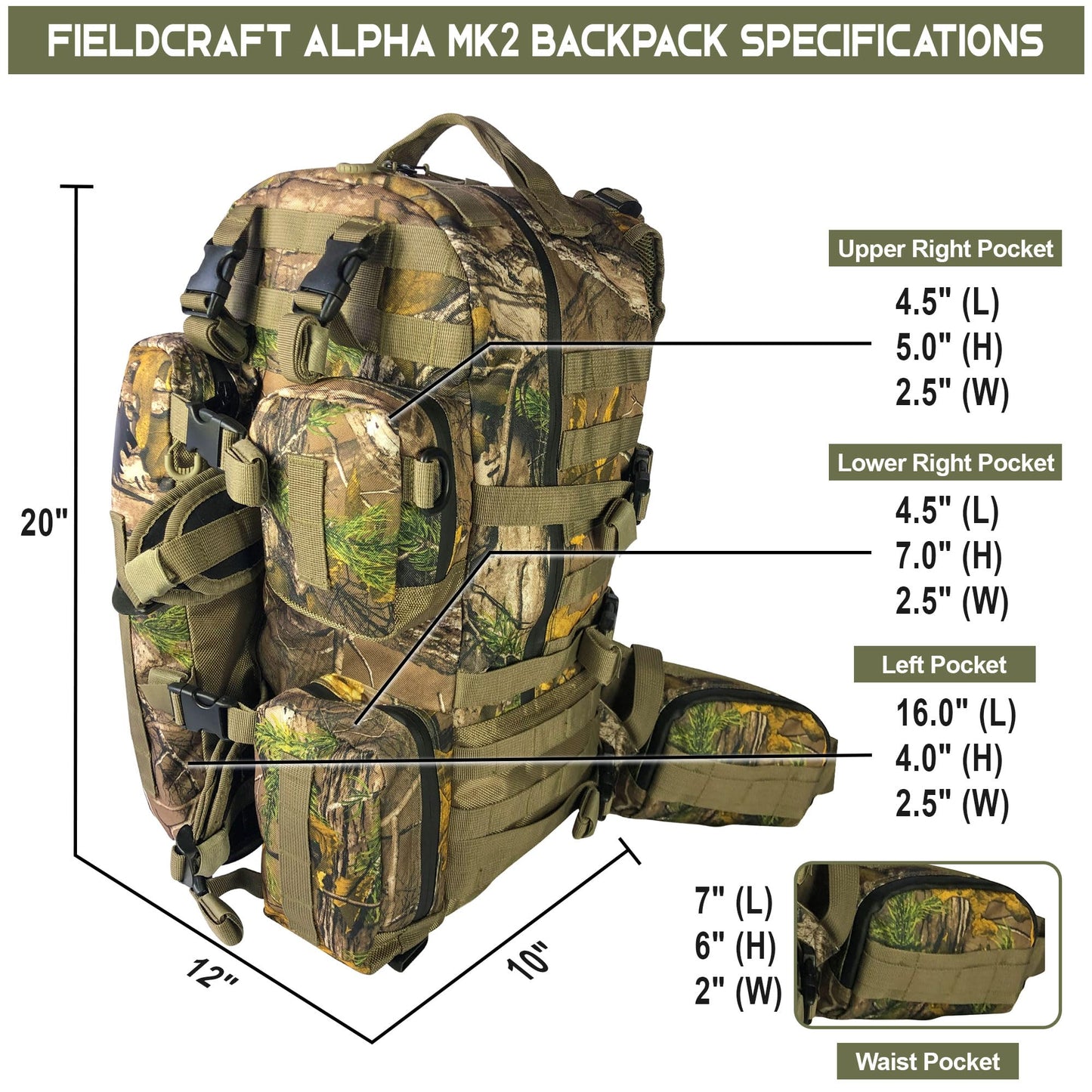 FIELDCRAFT Hunting Backpack Daypack for Rifles, Bows, Crossbows, Muzzleloader, Hunting, Hiking, Archery, Blackpowder, Outdoors Expeditionary Alpha Pack