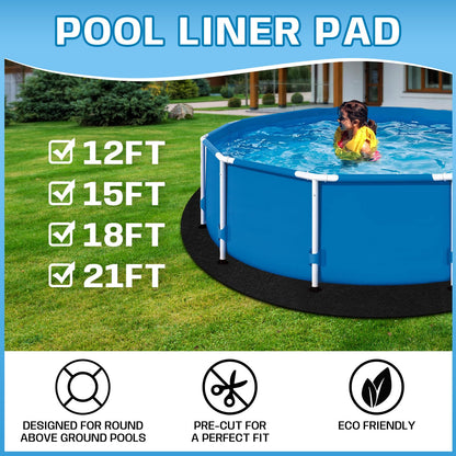 Zeonly 21 FT Pool Liner Pad for Above Ground Pool, 300 G/M² Thicker Heavy Duty Round Pool Liner Pad, Puncture Protection Under Pool Padding, Extend Liner Life Durable Eco-Friendly Fabric, Black